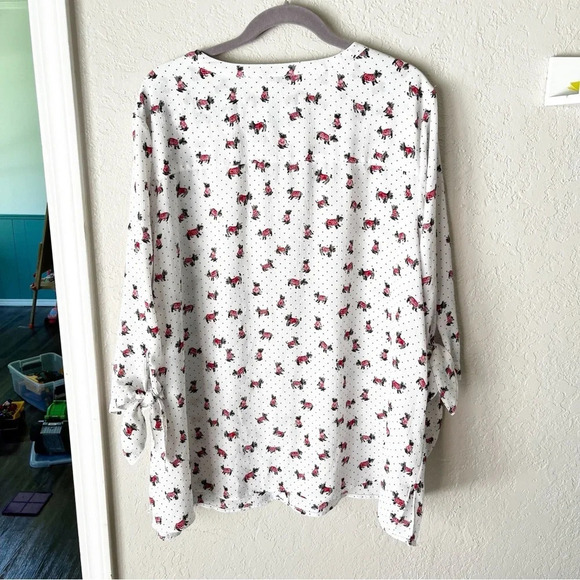 Catherine's Blouse Women's 2X Scottish Terrier Dog Print Button Down Dot 3/4 Top - Picture 3 of 9